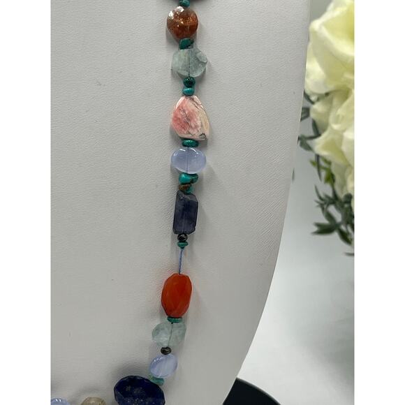 Peyote Bird Designs Gemstone Lapis Carnelian Rose Quartz Turquoise Necklace - Picture 9 of 16